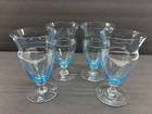 Depression Era Elegant Glass Blue Footed Tumblers Clear Foot Set of Four