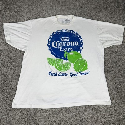 Corona Extra Shirt Mens 2XL Beige Off White Blue Fresh Limes Good Times Cerveza