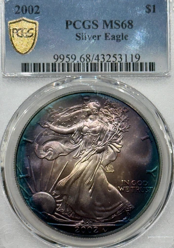 2002 Silver American Eagle PCGS MS 68 • Amazing Toning •
