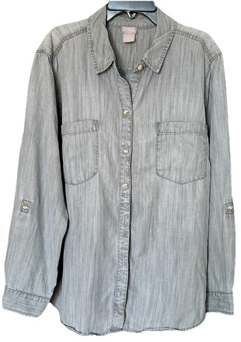 Chico's Women’s Gray LS Denim Lightweight Blouse Top Size 3 US 16/18