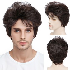 10in Men's Short Dark Brown Wig Heat Resistant Synthetic Cosplay Party Daily