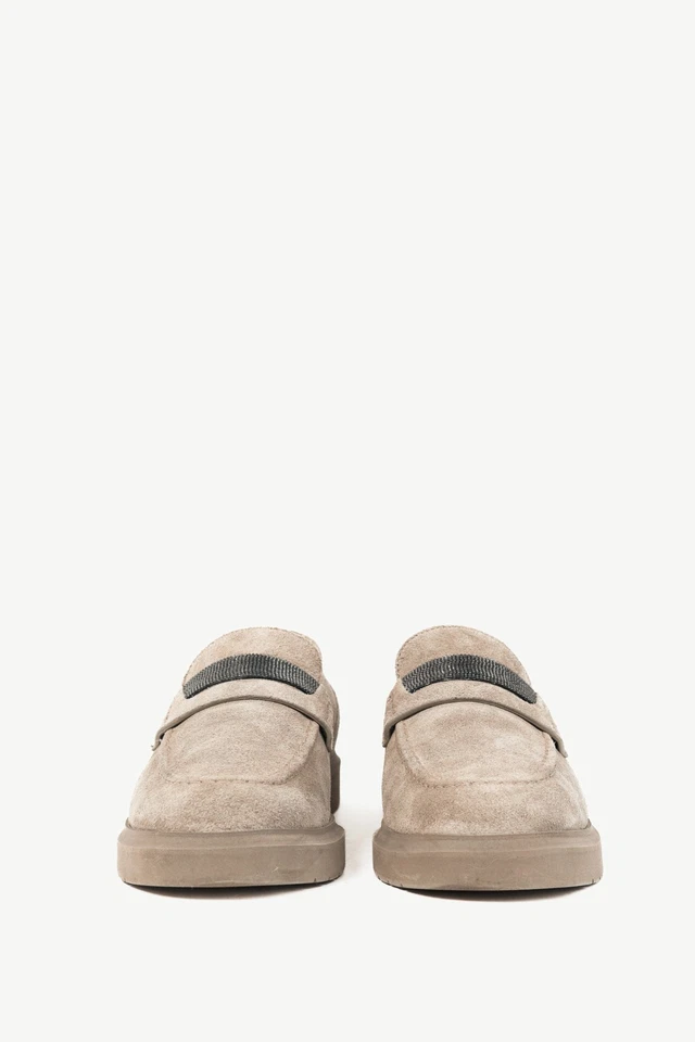 Мокасины Brunello Cucinelli серо-коричневые замшевые с ремешком Monili, размер США 4,5 - Изображение 3 из 4