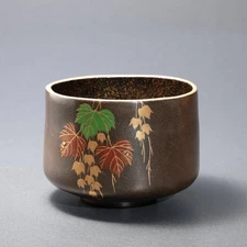 [Tea utensils] Dry lacquer, matcha bowl, vine makie, silver rust coating,