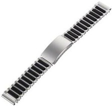 19MM SILVER BLACK STAINLESS TIMEX IRONMAN 100 LAP BUCKLE WATCH BAND STRAP