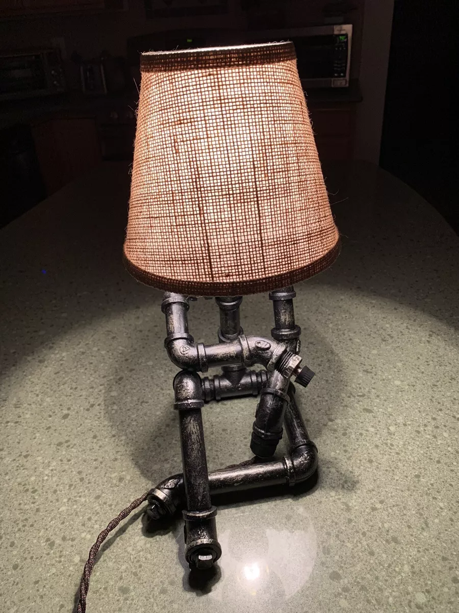 Black Pipe Desk Lamp Thinker Nice Patina Black Gold Paint Rotary Switch NEW