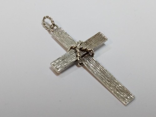 Sterling silver 925 cross necklace pendant diamond cut ladies mens Vintage - Picture 10 of 10