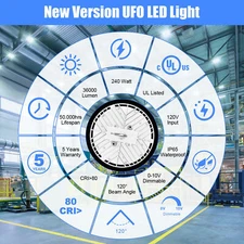 150W 200W 240W LED UFO High Bay Light 0-10V Dimmable Factory Warehouse Shop Lamp