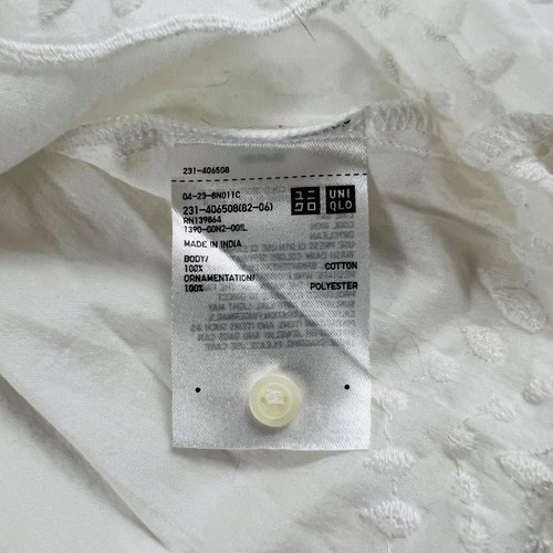 UNIQLO Sm Womens White Cotton Blouse Embroidered Boat Neck 3/4 Sleeve - Picture 6 of 11