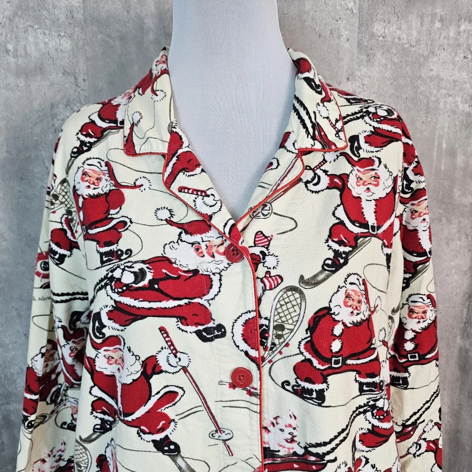 Pijama Nick & Nora feminino XL retrô Papai Noel Natal férias PJ noite sono camisa - Imagem 2 de 4