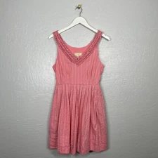 Anthropologie Moulinette Soeurs Women 6 Pink Black Polka Dot Fit N Flare Dress