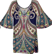 Auditions Dress Womens Sz Medium Multicolor Tribal Abstract Stretch USA Vtg