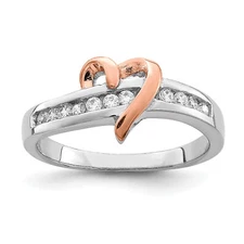 Silver  Vermeil Polished Heart CZ Ring QR2731