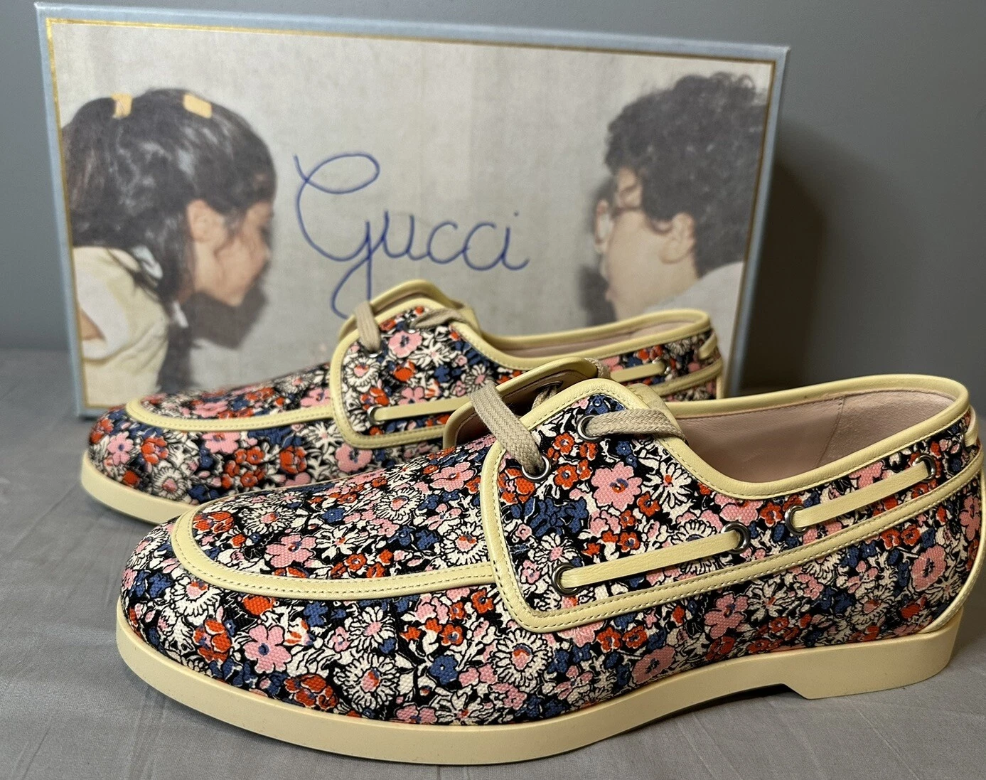 Chaussures de bateau imprimées florales Gucci pour hommes taille 8,5 (US 9) authentiques