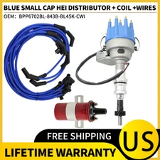 FOR FORD 302 289 BLUE Small Cap HEI Distributor +Coil+UNIVERSAL SPARK PLUG WIRES