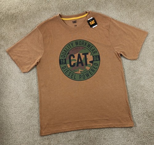 CAT CATERPILLAR Mens Shirt Large Short Sleeve Diesel Graphic Casual Adult Brown - Picture 4 of 10