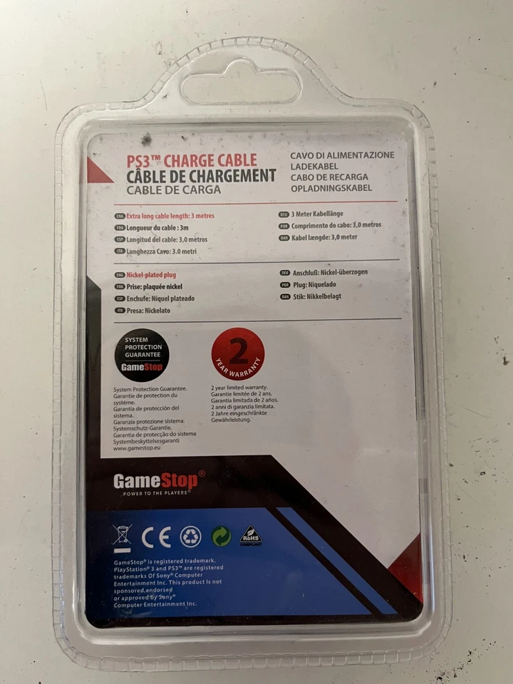 GameStop PS3 Charge Cable 3m | USB to Mini-USB | New Sealed | PlayStation 3 - Image 2 of 3