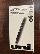 Uniball Signo 207 Needle, Medium Point Gel Pens 12 Pack Black Colored Pens