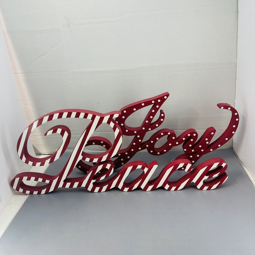 Pottery Barn Christmas Wood Sign Joy Peace Red Wall Decoration Word Art - Picture 2 of 16