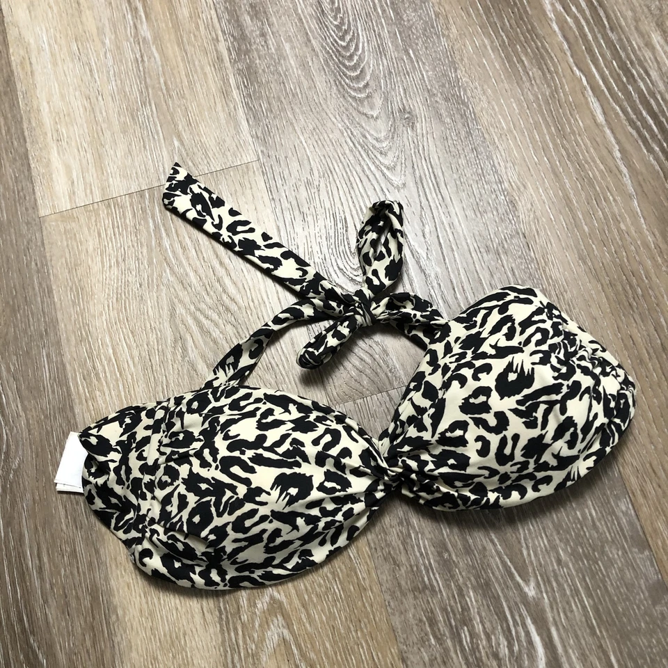 H&M Strapless Tie Neck Brown Animal Print Bikini Top Women's Size 6 - Image 4 of 4