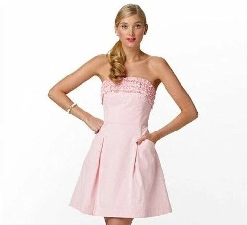 Lilly Pulitzer strapless dress pink seersucker dress sz 00 eBay