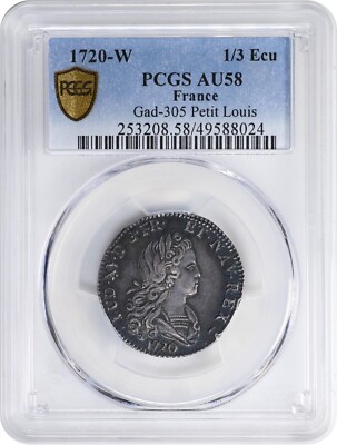 FRANCE LOUIS XV 1720-W 1/3 ECU SILVER COIN, PCGS CERTIFIED ALMOST