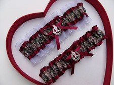 NEW Mossy Oak Camouflage Camo Burgundy White Wedding Garter Prom Horseshoe 