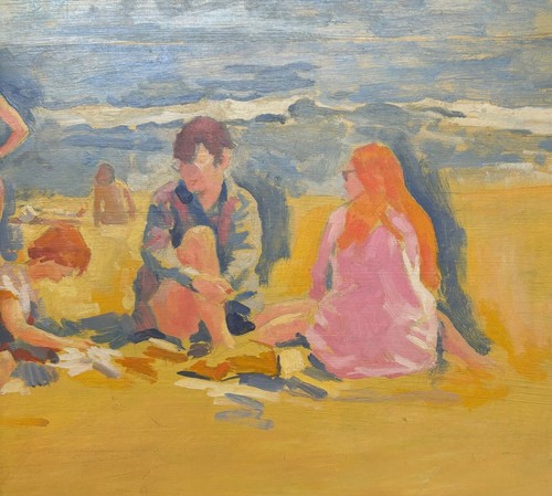 Vintage 1974 MARCOS BLAHOVE 'Family at the Beach' Oil PAINTING - Listed Tybee Is - Picture 5 of 11