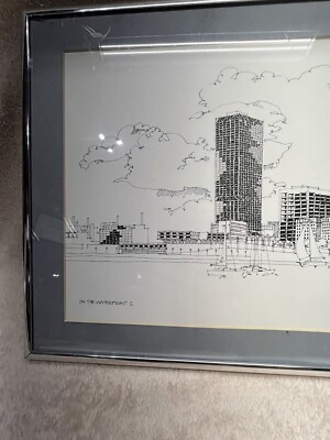 VTG 1978 STEVE SLASKE Original Baltimore Drawing On The Waterfront I Hand Signed