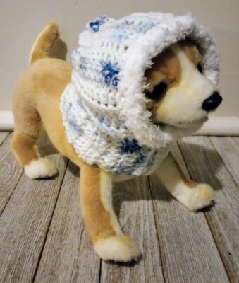 crochet handmade dog pet hood hat cat snood xs small speckle blues