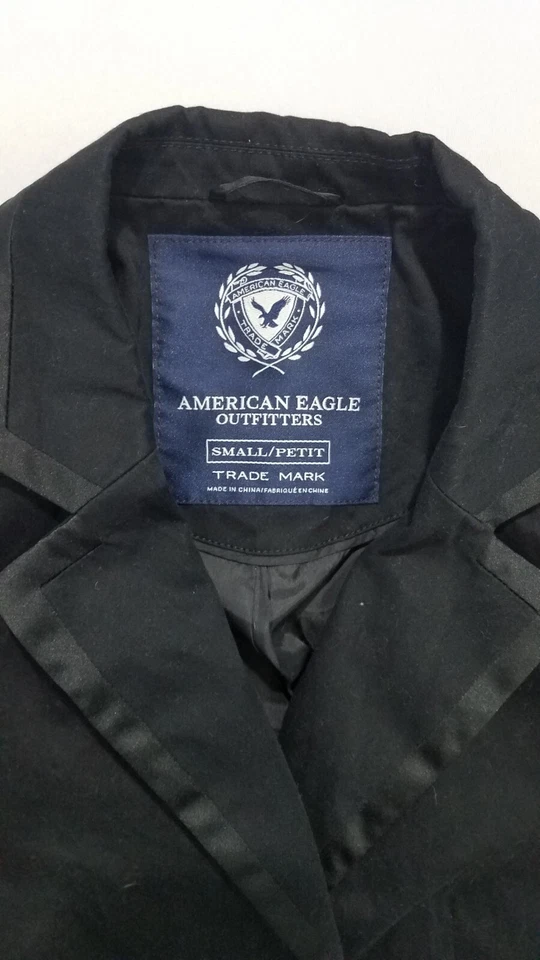 Blazer para mujer American Eagle talla pequeña negro manga larga botón único Foto 2 de 3