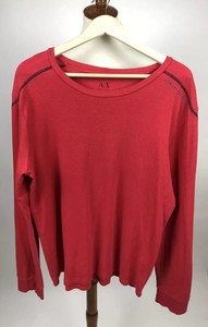 Armani-Exchange-Women-039-s-Size-Large-Thermal-Long-Sleeve-Shirt-Red-Crew-Neck