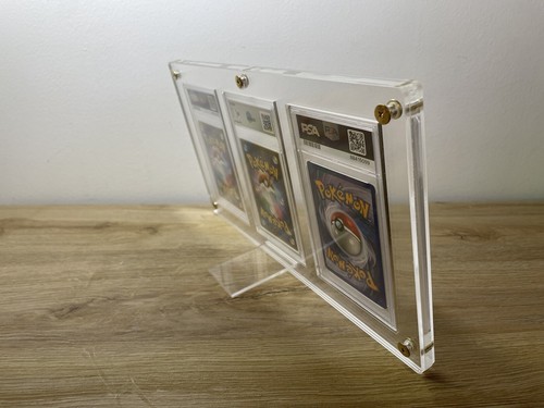 Da 1-3 Carte Pokemon Espositore Display Plexiglas Legno Gradata Psa/Graad+ Stand - Imagen 3 de 16