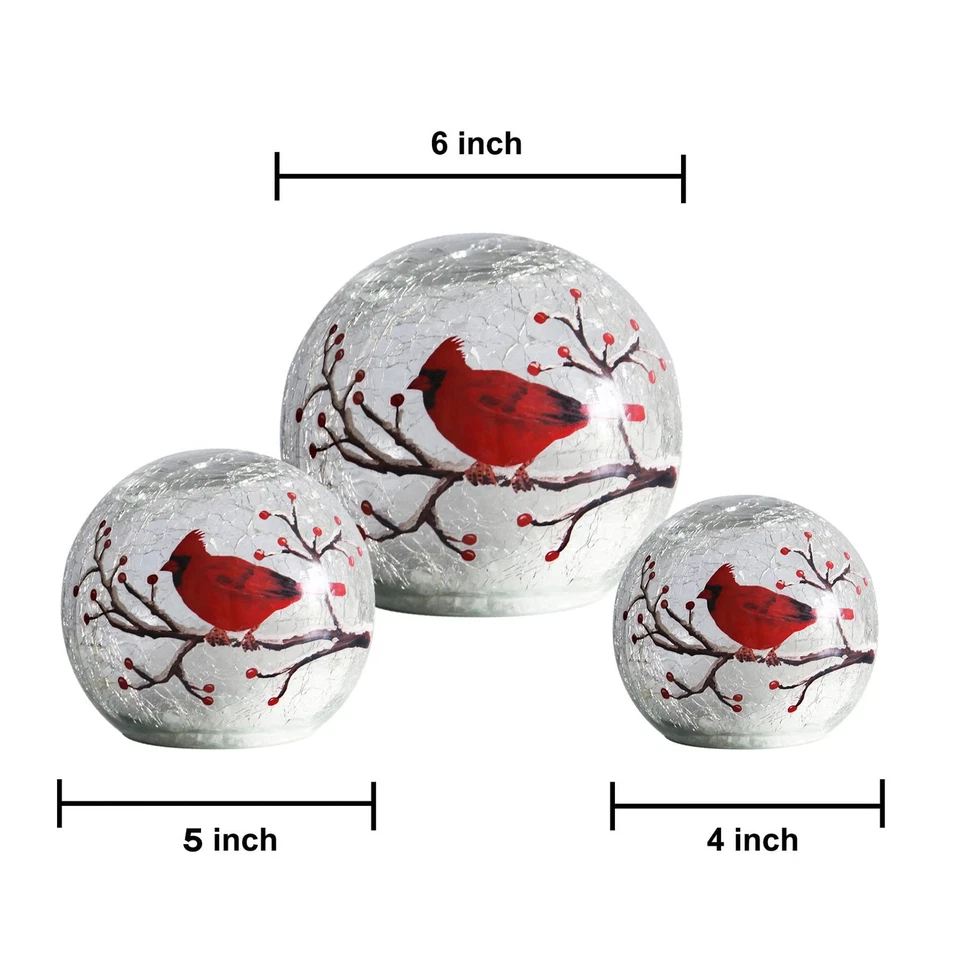 Large Crackle Glass Ball Cardinal Lamp, Light Up Red Cardinal Stained Glass C... - Image 4 of 4