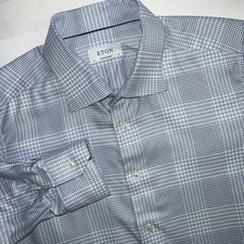 Eton Contemporary Blue Cutaway Collar Dress Shirt Mens 46 / 18 Long Sleeve