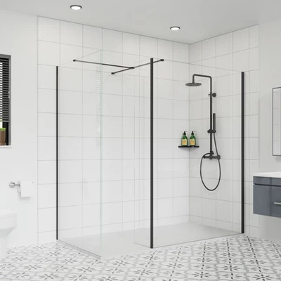 KBSTAR Black Wet Room Walk In Shower Enclosure Screen Glass Flipper Side Panel SMC Tray