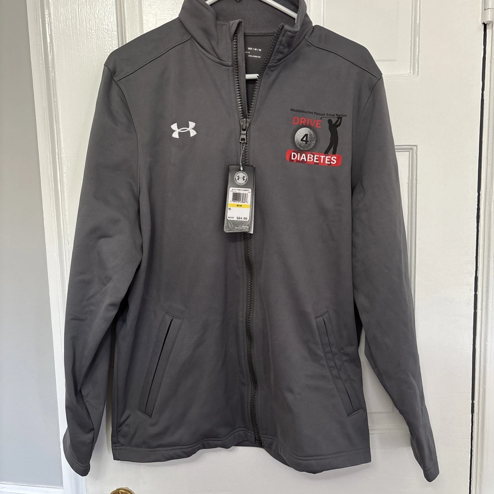 UNDER ARMOUR COLDGEAR JACKET MENS MEDIUM LOOSE FIT GREY NWT WITH GOLF LOGO