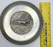 Vintage German Pewter Coaster Small Plate Zinn-Giesser-Innung Fox With Duck 4"