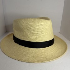 Stetson Straw Panama Hat Fedora Del Monico Hatter Black Band Large 6 1/2