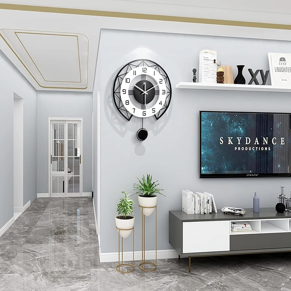 Large Battery Operated Pendulum Clock - 17" Non-Ticking Wall Art for Home - Image 4 of 4