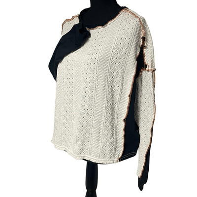 Bohemela Cream and Black Exposed Contrast Seam Lace Top N0569
