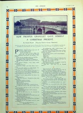 Antique Old Print Bridge Ponts Des Arts News Stand Tree People Street 1908 20th