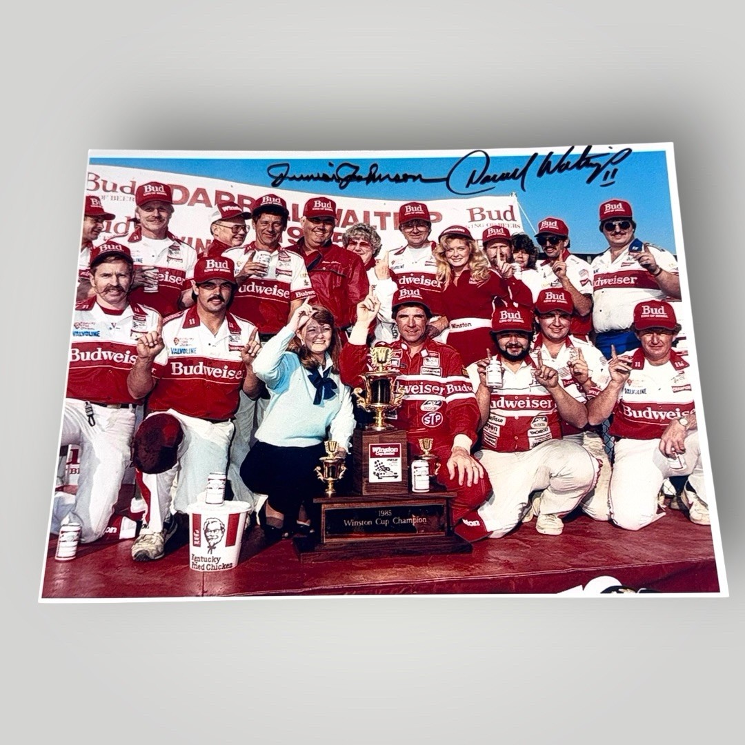 Junior Johnson Darrell Waltrip VINTAGE SHOT NASCAR CHAMP BUD #11 signed photo