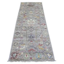 3'x7'7" Gray Afghan Angora Oushak Wool Hand Knotted Runner Oriental Rug 21586
