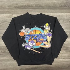 Vintage Space Jam Sweatshirt Mens Small Black Atomic Hoops 1996 Warner Bros 90s
