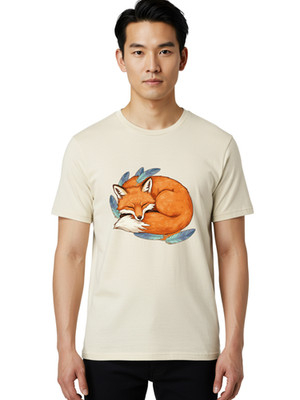 Sleeping-Fox-4 Mens Graphic Tee, 100% Cotton, Casual Summer Wear