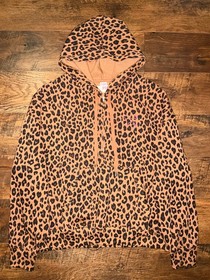 Victoria's Secret Pink Brown Leopard Ivy Fleece Campus Half Zip Hoodie XL NWT