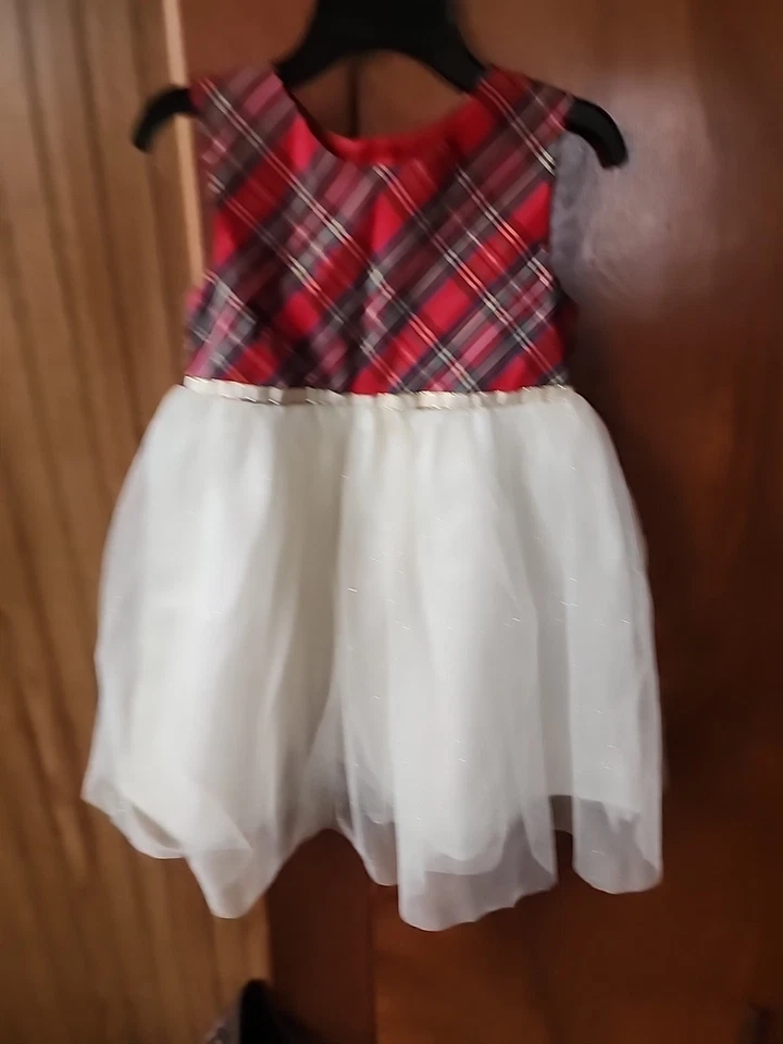 4T CHRISTMAS DRESS AND COAT PLAID RED, GOLD GLITTER, HOLIDAY, BLUEBERI BOULEVARD - Image 3 of 4
