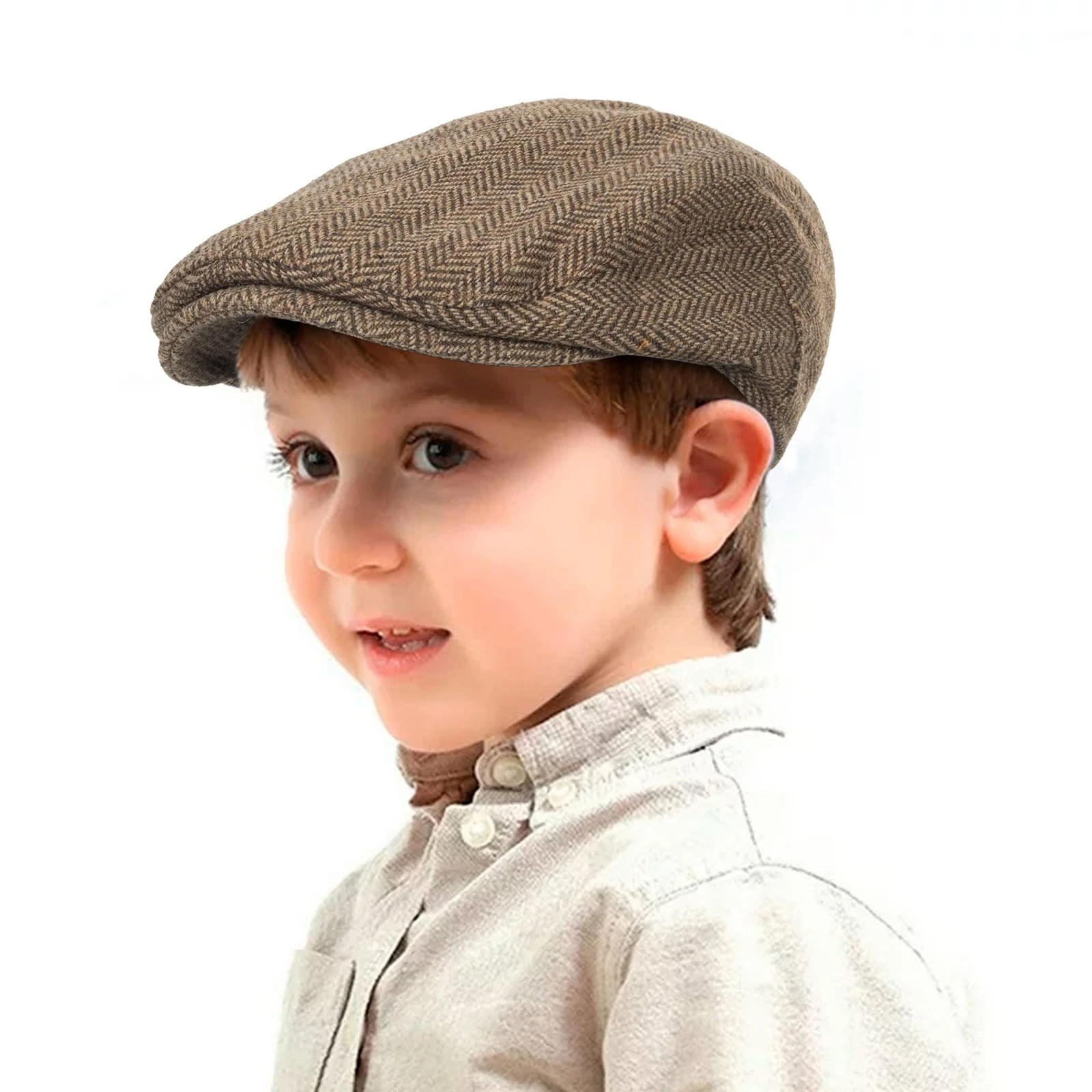 Boys Girls Wool Tweed Flat Hat Age 49, Dark Khaki, 49...