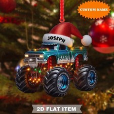 SALE Personalized Monster Truck Christmas Ornament,2D FLAT Truck