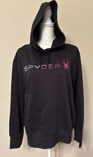 Spyder Hoodie Sweatshirt Black Pink Logo Kangaroo Pocket Women  s Size L New